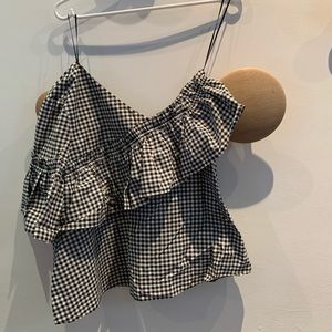 One-shoulder gingham blouse, Zara, Size 2